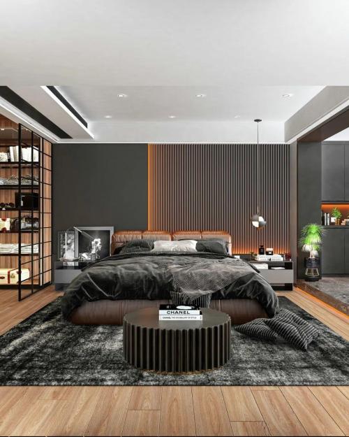 180㎡ modern light luxury villa, dining room and kitchen are decorated in matte black, top view is too luxurious
