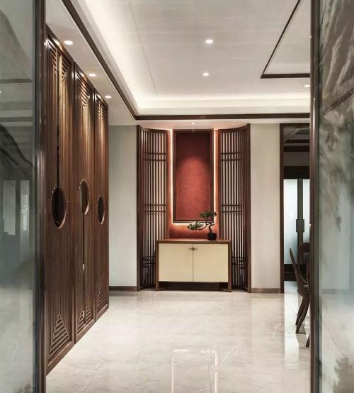 New Chinese style home design: there are elements such as green gauze cabinets, screens and antique shelving, and charm is right
