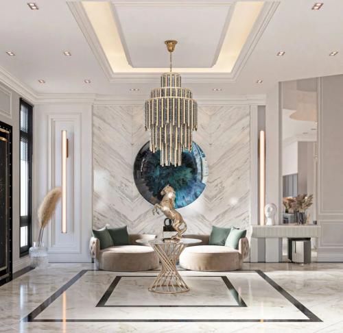 Villa Design: Soft light marble dry hanging on wall, full of luxury even if you want to be discreet
