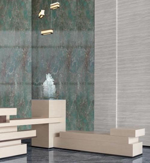 Sales office design: what is effect of marble as a base, as well as metal, glass and wood?
