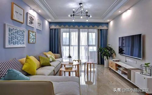 80,000 98㎡ with two bedrooms, TV wall is a large white wall, finished effect is more beautiful than model room, Saigao.
