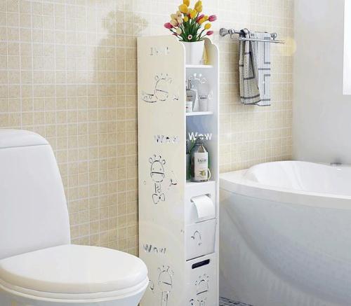 The bathroom is too small for storage, so don't waste space on side of toilet.
